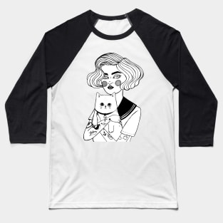 Sailor Girl With Cat Baseball T-Shirt